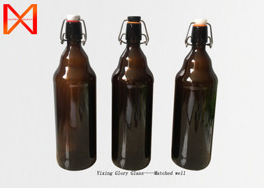 Designable Shape Brown Glass Beer Bottles , Brown Swing Top Bottles Clear Material