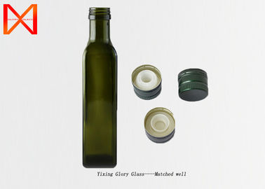 Dark Green Glass Olive Oil Pourer , Olive Oil Glass Bottle Dispenser Anti Shock