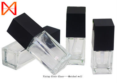 Foundation Glass Cosmetic Container Set Frosted Square Tight Seal With Pump Cap