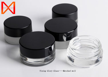 Black Cap Face Cream Jar , Glass Makeup Jars Anti Slip Bottom Chemical Resistant